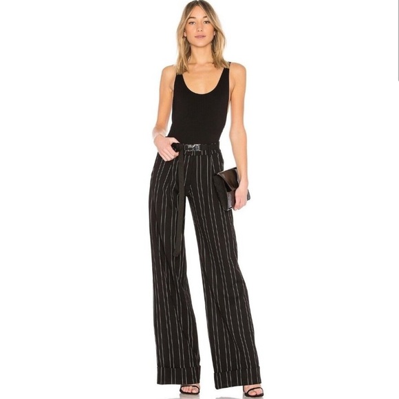 I.Am.Gia Pants Black White Mira Striped Wide Leg High Rise Zip Back Pock… - Picture 1 of 11